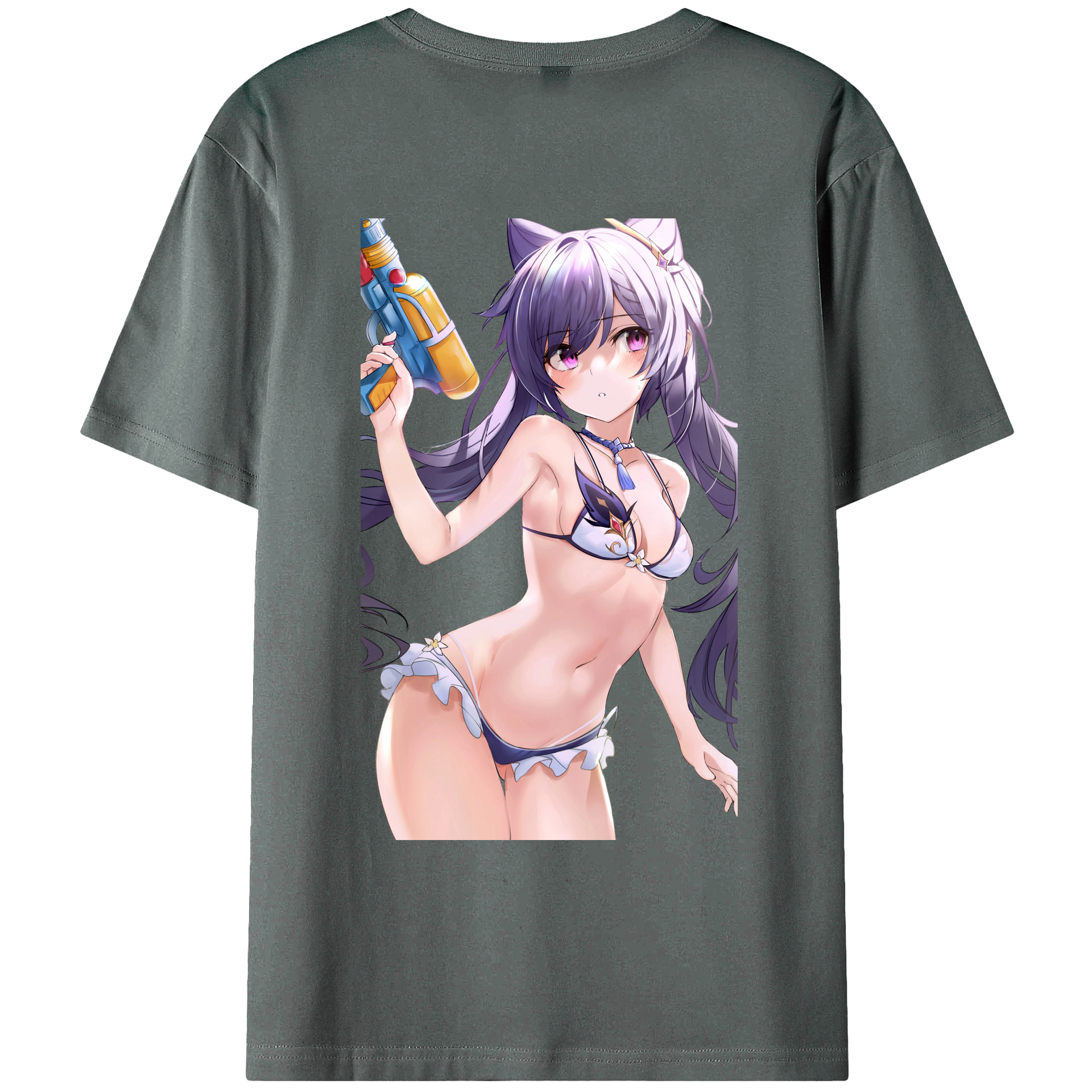 げんし神 刻晴 こくせい genshin Kokusei 綿100％ メンズ半袖Tシャツ（バックプリント） 通気性